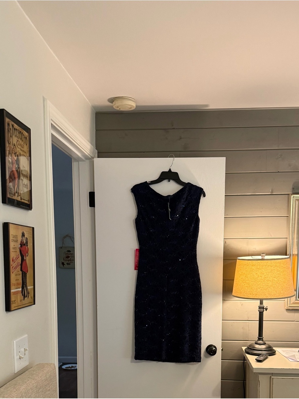 Ralph Lauren Navy Sequin Midi Sheath Dress